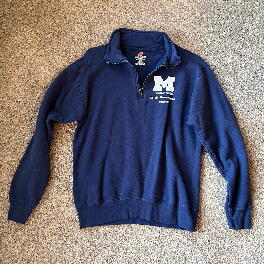 Hanes University of Michigan Mott Hospital Anesthesia Navy Half Zip Size S